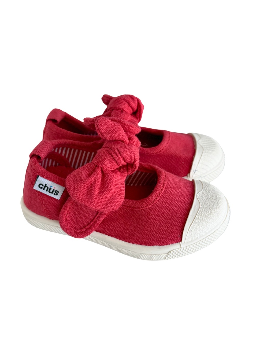 Chus Toddler Mary Jane Shoes Size 23 (7-7.5) Red Bow Canvas Slip On Girls Spain